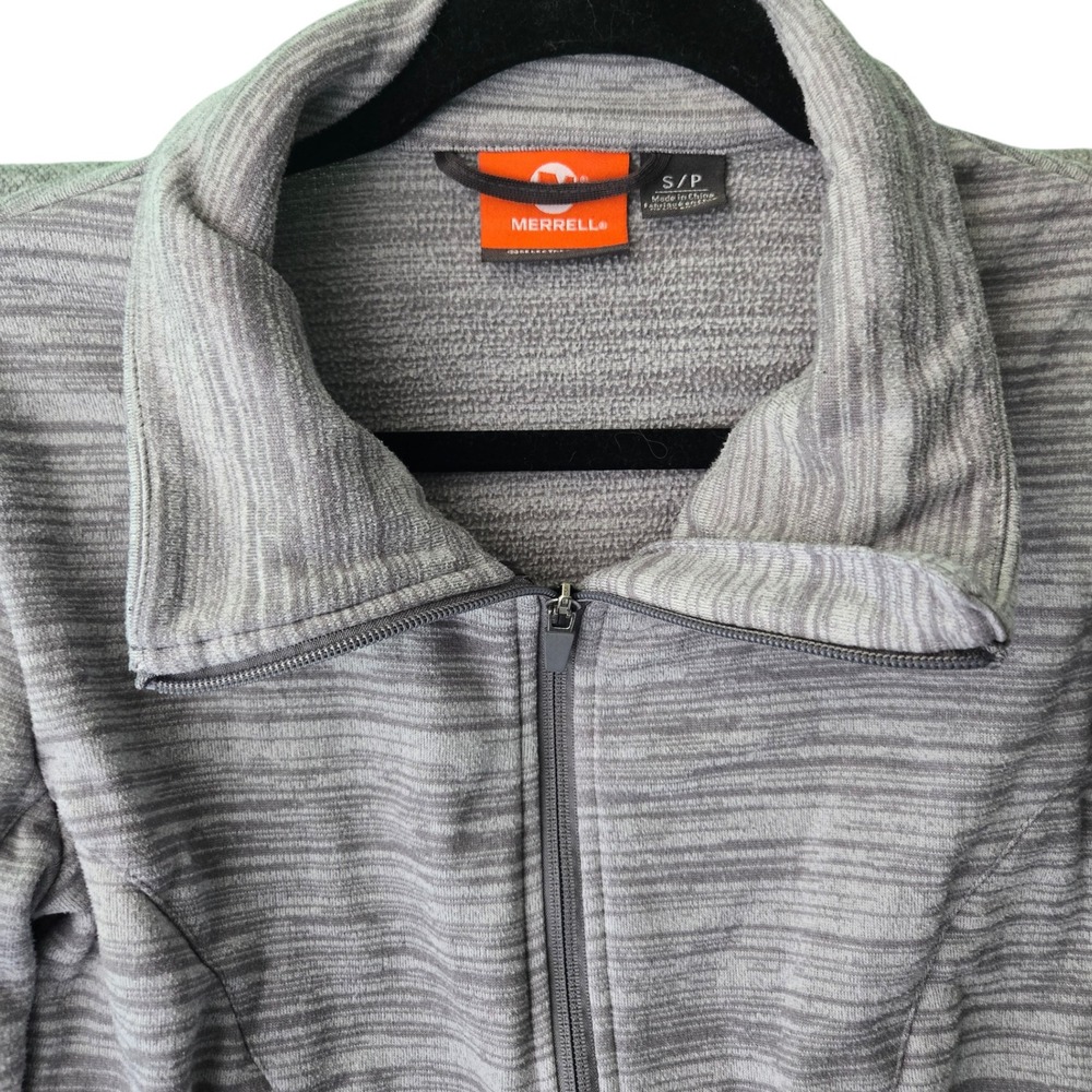 Merrell‎ Womens Grey Space Dye Full Zip Fleece Jacket Small Funnel Neck Hiking